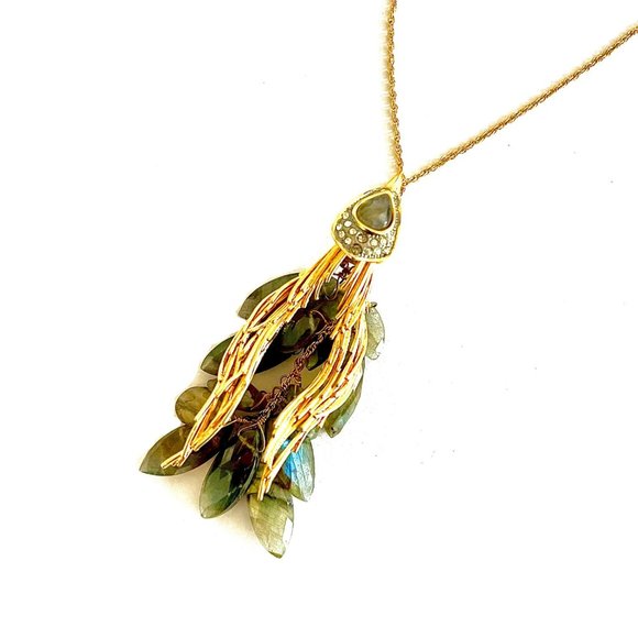 Alexis Bittar Gold Wing Crystal Pendant Necklace with Smoky Stones - Picture 1 of 6